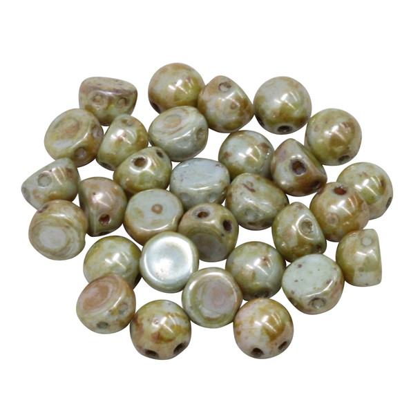 CzechMates® 7mm Cabochon 2 Hole Beads --Opaque Green Ultra Luster