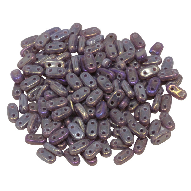 CzechMates® 2 Hole Bar Beads -- Milky Amethyst Iris Luster