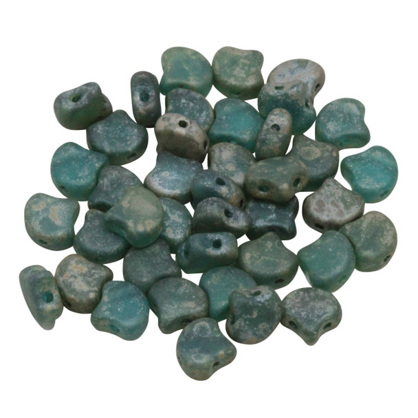 Matubo Czech Glass Ginkgo Leaf Beads -- Aquamarine Rembrandt Matte