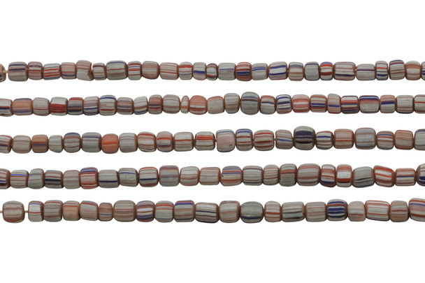 Gooseberry Glass Matte 4-5mm Semi Round - Peach / Blue Stripe