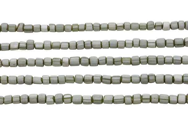 Gooseberry Glass Matte 4-6mm Semi Round - Jade / White Stripe