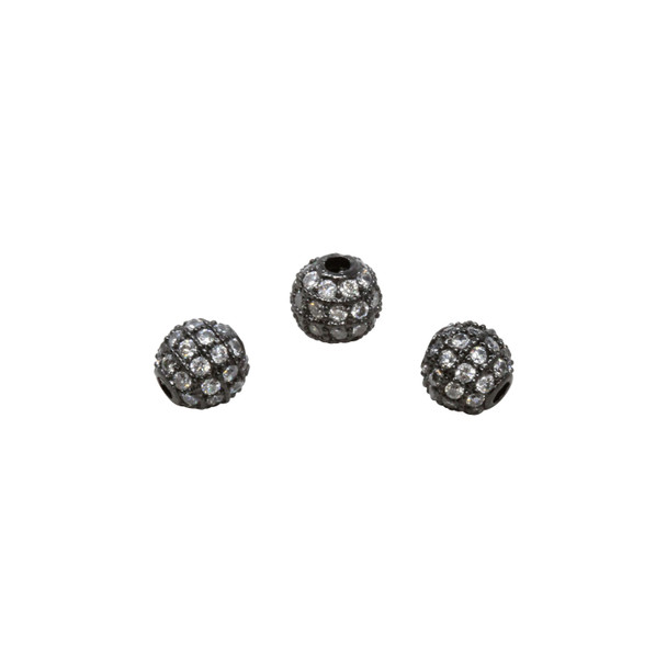 Gunmetal Plated Micro Pave 6mm Round Bead