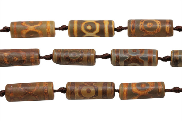 Tibetan Style Agate Matte / Polished 30x10mm Tube - Golden Brown