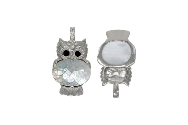 Silver Plated 16x46mm Silver Owl Pendant