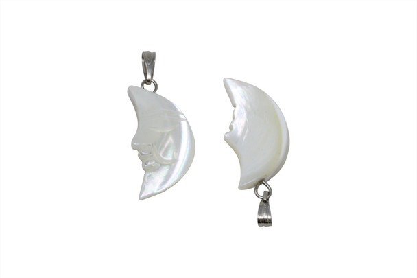 White Shell Polished 12x24mm Crescent Moon Face Charm