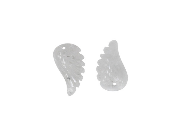Crystal Quartz Polished 10x18mm Carved Angel Wing Bead / Charm