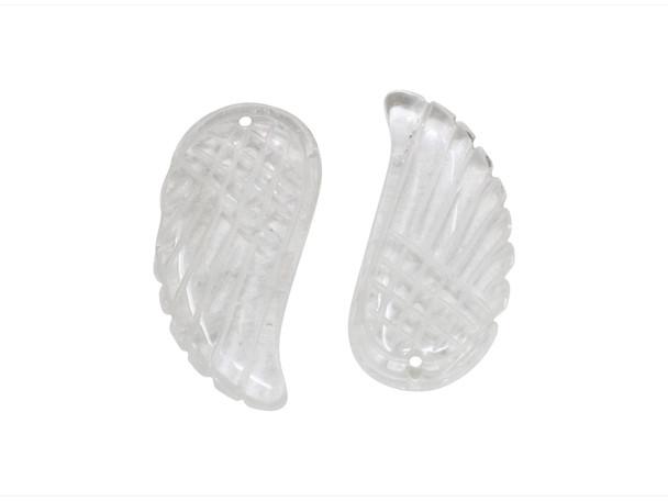 Crystal Quartz Polished 16x35mm Carved Angel Wing Bead / Pendant