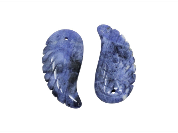 Sodalite Polished 16x35mm Carved Angel Wing Bead / Pendant