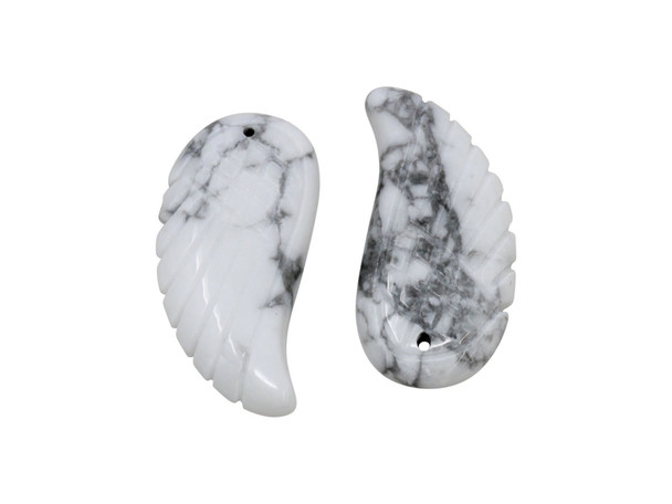 White Howlite Polished 16x35mm Carved Angel Wing