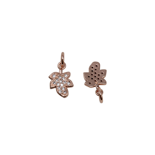 Rose Gold Micro Pave 7x9mm Leaf Charm