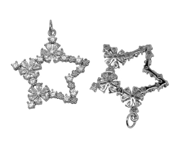 Silver Plated Micro Pave 26mm Fancy Star Charm