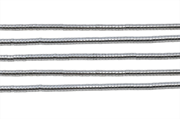 Rhodium Plated Hematite Polished 2x4mm Heishi