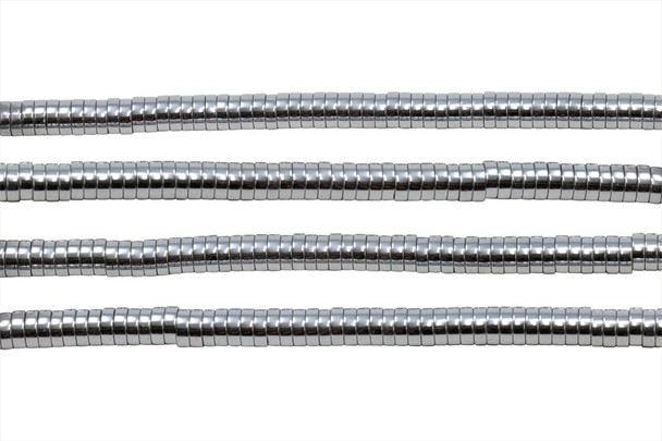 Rhodium Plated Hematite Polished 2x6mm Heishi