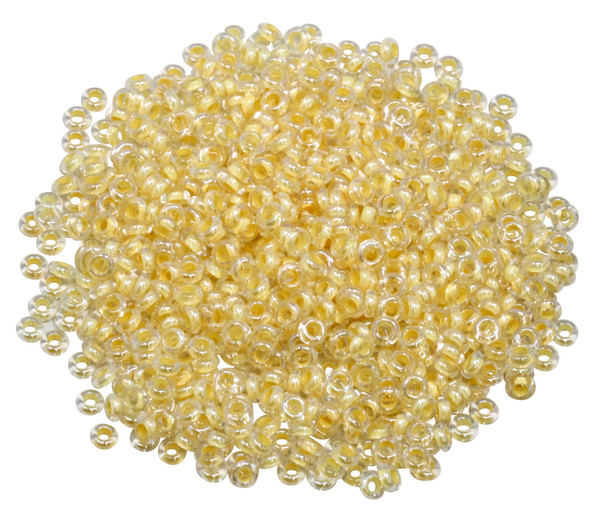 Size 8 Toho Demi Round Seed Beads -- Crystal / Light Jonquil Lined