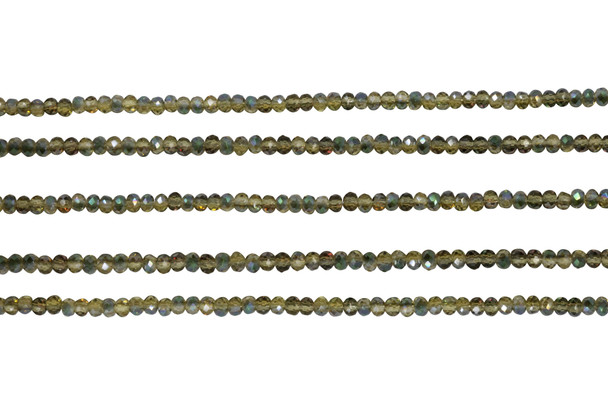 Glass Crystal Polished 2x3mm Faceted Rondelle - Transparent Green Iris Satin