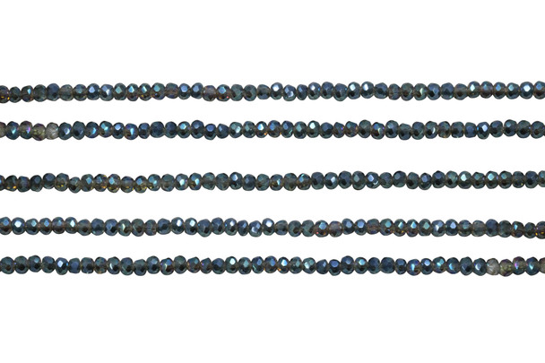 Glass Crystal Polished 2x3mm Faceted Rondelle - Half Plated Metallic Teal Iris