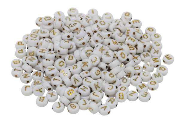 Acrylic White and Gold Alphabet Beads - 260 Beads - 10 of Each Letter