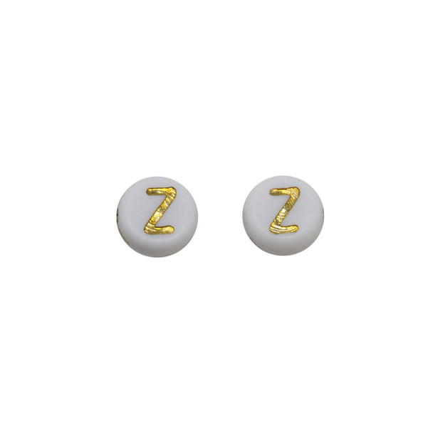 Acrylic White and Gold Alphabet Bead - Z