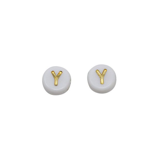 Acrylic White and Gold Alphabet Bead - Y
