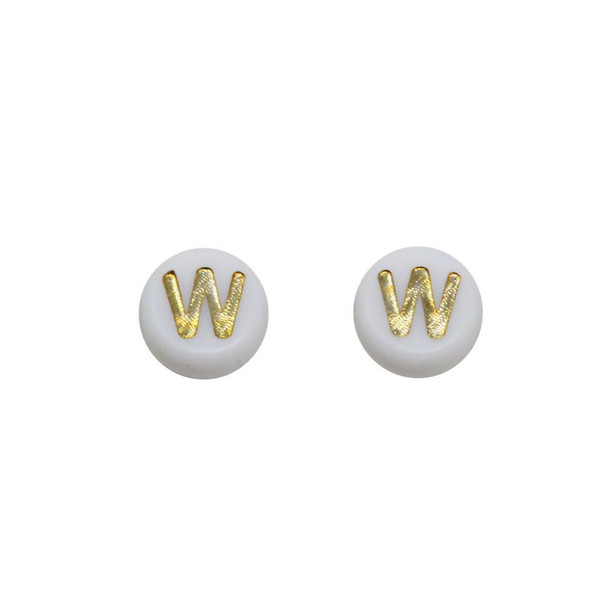 Acrylic White and Gold Alphabet Bead - W