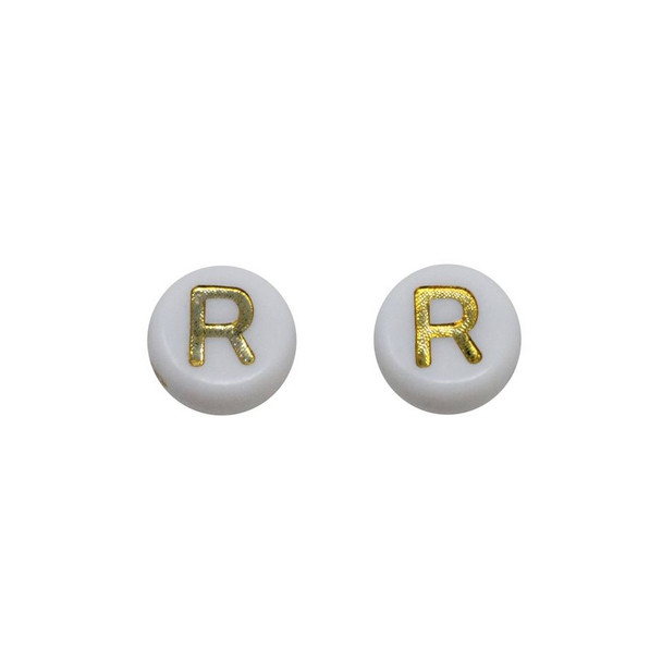 Acrylic White and Gold Alphabet Bead - R