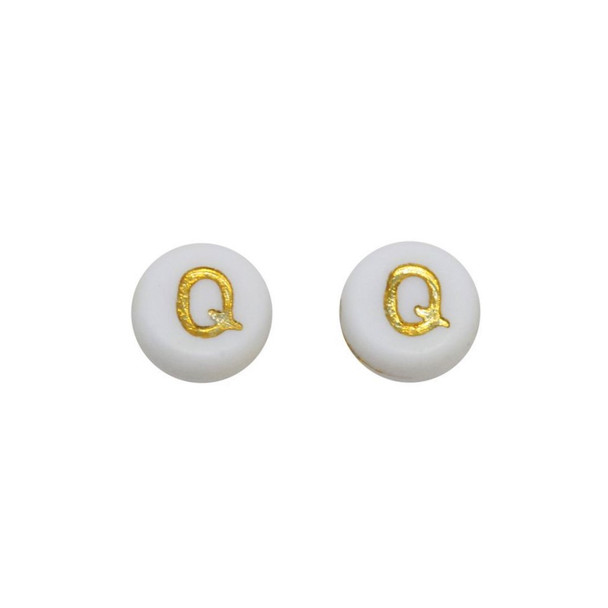 Acrylic White and Gold Alphabet Bead - Q