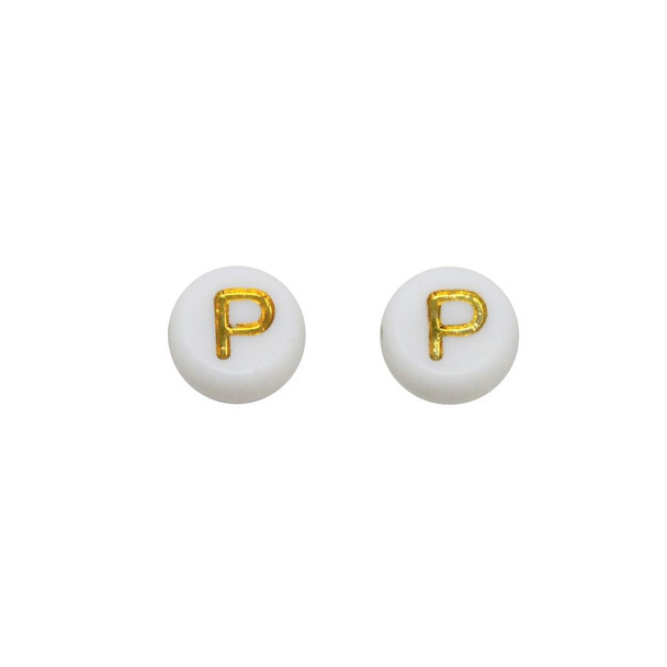 Acrylic White and Gold Alphabet Bead - P