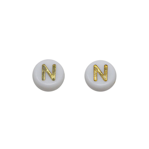 Acrylic White and Gold Alphabet Bead - N
