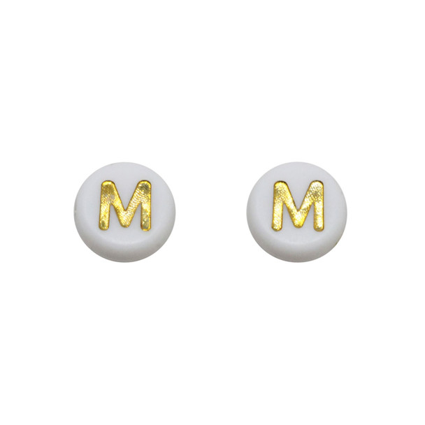 Acrylic White and Gold Alphabet Bead - M