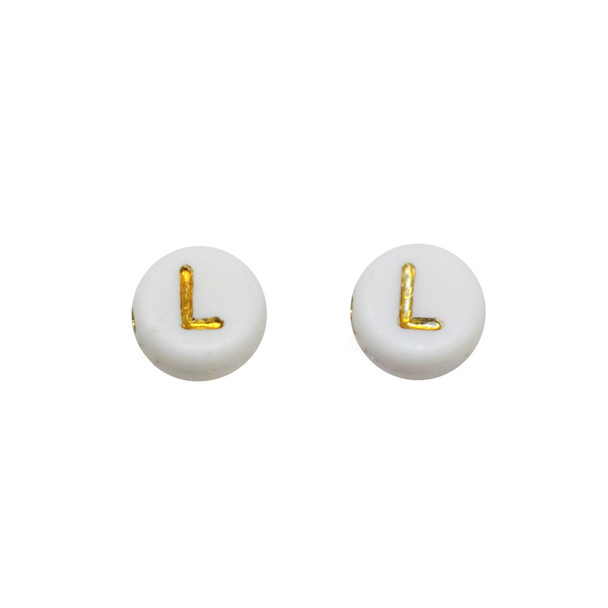 Acrylic White and Gold Alphabet Bead - L