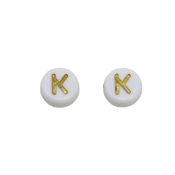 Acrylic White and Gold Alphabet Bead - K