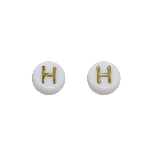 Acrylic White and Gold Alphabet Bead - H