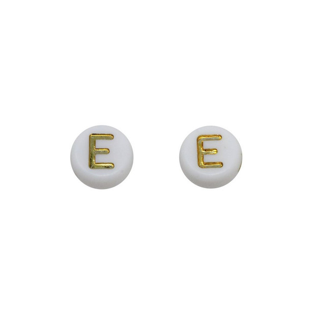 Acrylic White and Gold Alphabet Bead - E