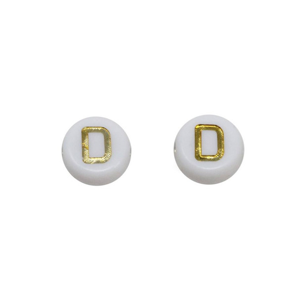 Acrylic White and Gold Alphabet Bead - D