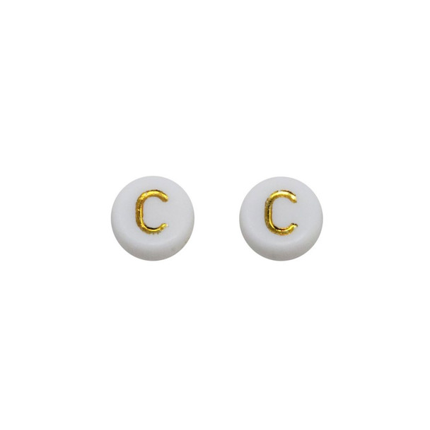 Acrylic White and Gold Alphabet Bead - C