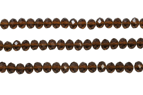 Glass Crystal Polished 5x7.5mm Faceted Rondelle - Transparent Smoky Topaz