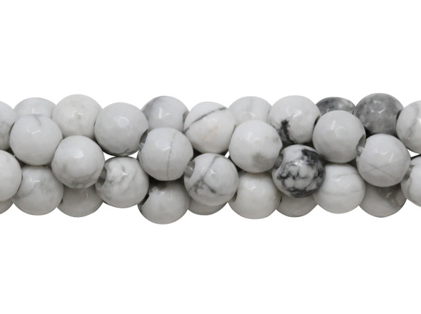 Howlite White Polished 8mm Faceted Round - 2mm Large Hole