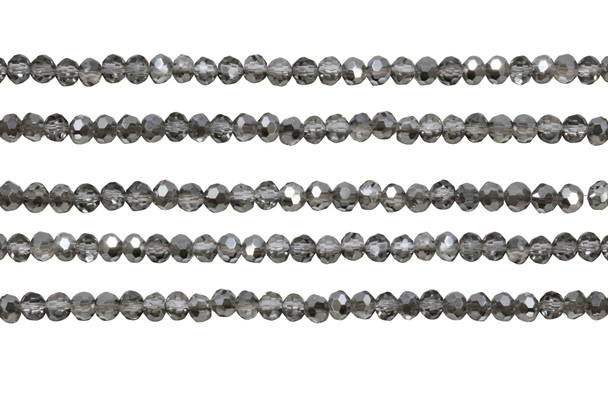 Glass Crystal Polished 3.5x4mm Faceted Rondel - Transparent Grey Half Metallic Plated