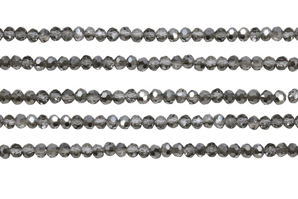 Glass Crystal Polished 3.5x4mm Faceted Rondelle - Transparent Grey Half Metallic Plated