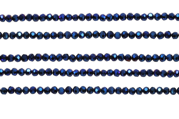 Glass Crystal Polished 3.5x4mm Faceted Rondelle - Metallic Blue