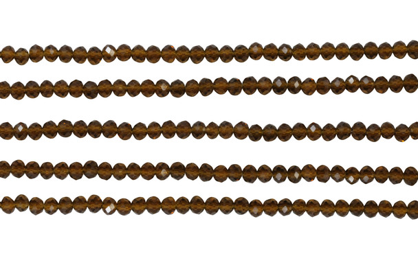Glass Crystal Polished 3x4mm Faceted Rondelle - Transparent Dark Topaz