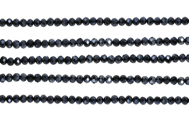 Glass Crystal Polished 3x4mm Faceted Rondelle - Black / Grey