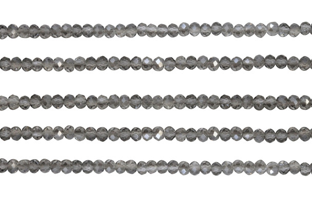 Glass Crystal Polished 3x4mm Faceted Rondel - Transparent Grey Half Coated