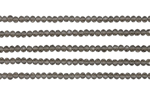 Glass Crystal Polished 3.5x4mm Faceted Rondelle - Transparent Smoky Grey