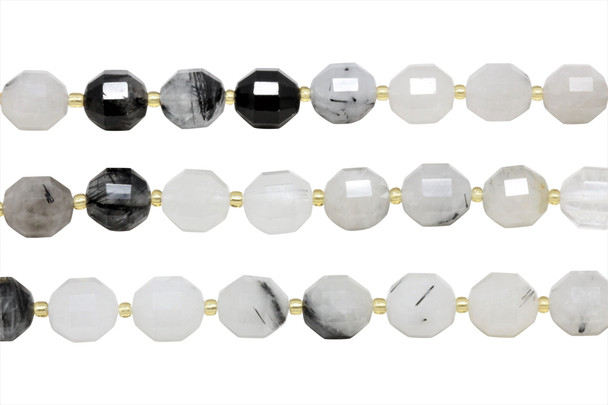 Tourmalinated Quartz Polished 10x12mm Prism Rondelle