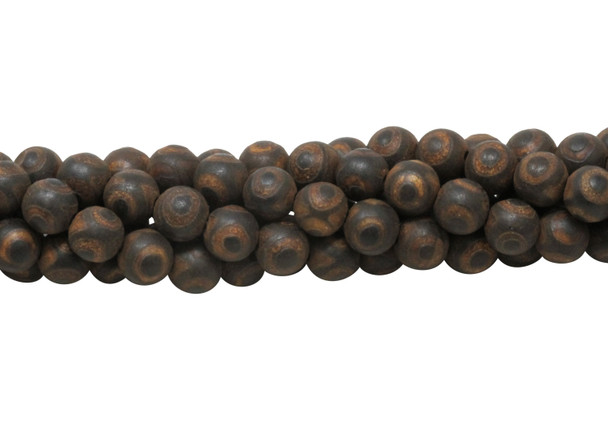 Tibetan Style 8mm Round Brown Agate Matte Brown / Black