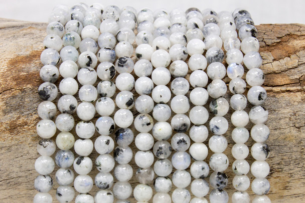 Rainbow Moonstone Polished 6mm Round with Black Tourmaline