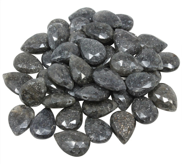 Black Sunstone Polished 9x13mm Faceted Flat Drop Bead