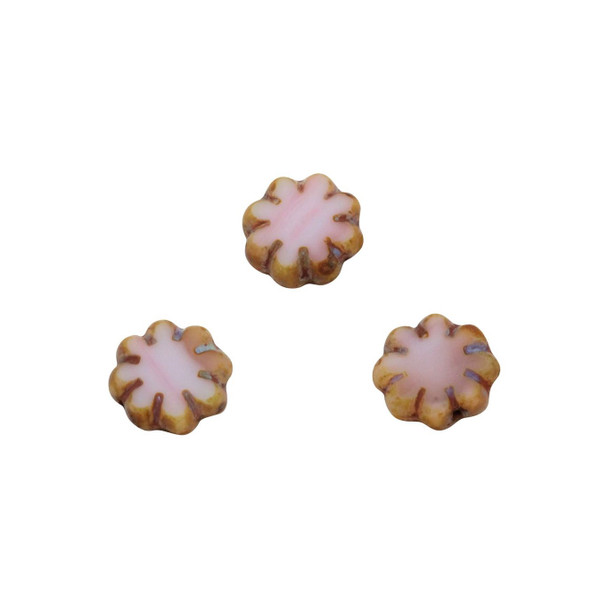 Czech Glass 9mm Cactus Flower - Salmon Pink Picasso -  Sold Individually