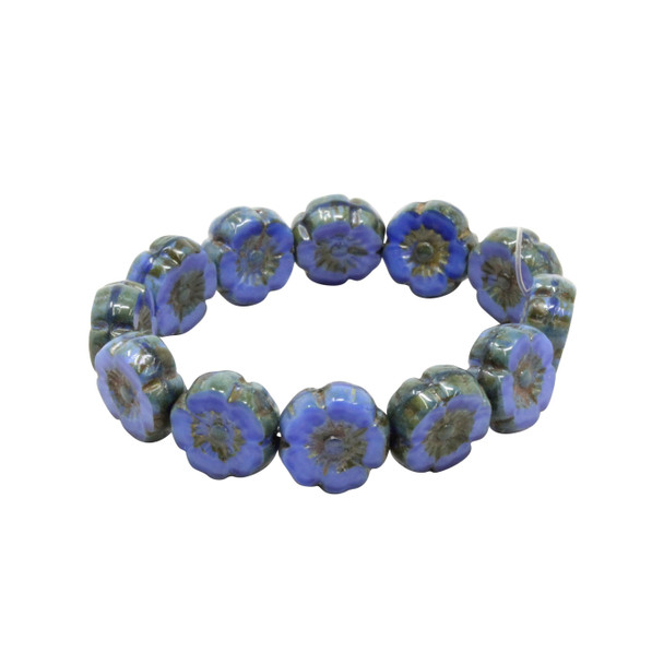Czech Glass 9mm Hibiscus Flower Beads - Royal Blue Silk with Bronze Finish